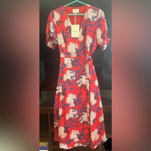 MIDI RED FLOWER DRESS